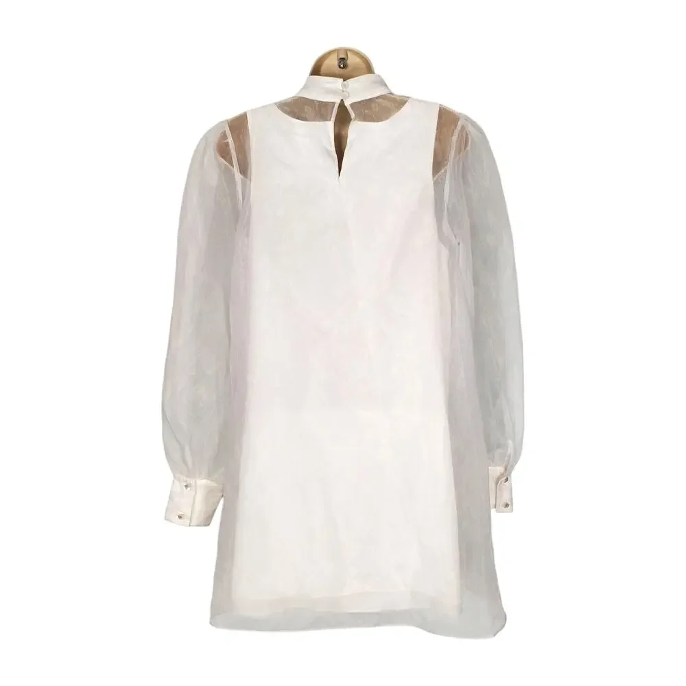 Mare Mare Long Sleeve Organza Overlay Mini Dress White High Neck Size Small - Picture 5 of 14